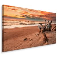 Karo-art Schilderij - Prachtige zonsondergang op het strand, wanddecoratie, premium print