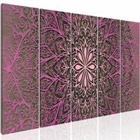 Karo-art Schilderij - Roze Mandala , roze , 5 luik