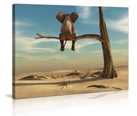 Karo-art Schilderij - Olifant in de boom 80x60cm
