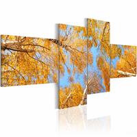 Karo-art Schilderij - Herfst vanaf de Grond, 4luik , oranje blauw , premium print op canvas