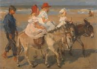 Karo-art Schilderij - Ezeltje rijden langs het strand, Isaac Israels, ca. 1890 - ca. 1901 100x70cm