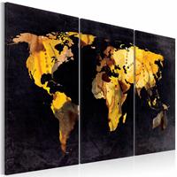 Karo-art Schilderij - Wereldkaart - De Wereld als Woestijn, Zwart/Goud, 3luik , premium print op canvas