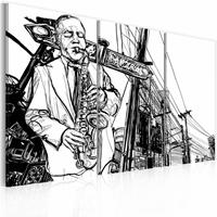 Karo-art Schilderij - Jazz, Saxofoon , zwart wit , 3 luik