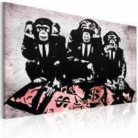 Karo-art Schilderij - Banksy - Geld is een probleem , zwart wit roze , wanddecoratie , premium print op canvas