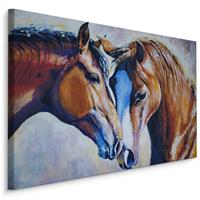 Karo-art Schilderij - Paarden liefde geschilderd, print op canvas, premium print