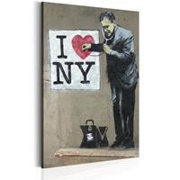 Karo-art Schilderij - I Love New York by Banksy, Beige/Zwart