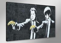 Karo-art Schilderij - Banksy Pulp Fiction, Zwart/Geel, 80X60cm, 1luik