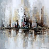 Karo-art Schilderij - Handgeschilderd - City Skyline, 100x100