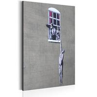 Karo-art Schilderij - Well Hung Lover by Banksy , Wit/Grijs