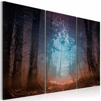 Karo-art Schilderij - Rand van het Bos, 3luik , bruin blauw , premium print op canvas