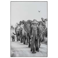 Leen Bakker Schilderij Olifanten - zwart/wit - 90x60 cm