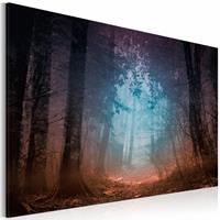 Karo-art Schilderij - Rand van het Bos, 1deel , bruin blauw , premium print op canvas