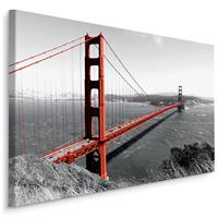 Karo-art Schilderij - Golden Gate Bridge San Francisco, zwart-wit/rood, scherp geprijsd