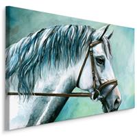 Karo-art Schilderij - Prachtig schilderij van een wit paard, print op canvas, premium print