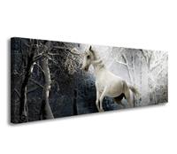 Karo-art Schilderij - Paard in Bos, Wit/Grijs, 120X40cm, 1luik