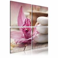 Karo-art Schilderij - Orchidee en zen , wit roze , 4 luik