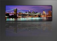 Karo-art Schilderij - New York Brug, Paars/Blauw, 120X40cm, 1luik