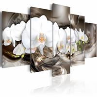 Karo-art Schilderij - Bruine Illusie - orchidee , wit , 5 luik