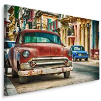 Karo-art Schilderij - Amerikaans oldtimers in de straten van Cuba, premium print