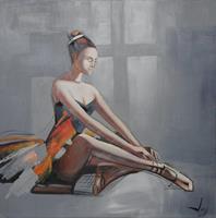 Karo-art Schilderij -Handgeschilderd - Ballerina - multikleur - 100x100cm