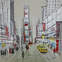 Karo-art Schilderij -Handgeschilderd - Time Square - multikleur - 100x100cm