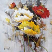 Karo-art Schilderij -Handgeschilderd - Bloemen - multikleur - 100x100cm