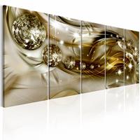 Karo-art Schilderij - Kristal in vijf delen , beige goud look , 5 luik