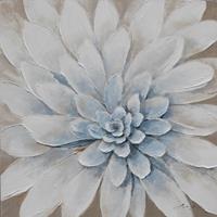 Karo-art Schilderij -Handgeschilderd - Dahlia - wit blauw - 100x100cm