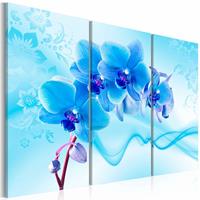 Karo-art Schilderij - Etherische Orchidee , blauw , 3 luik