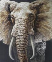 Karo-art Schilderij - Handgeschilderd - Olifant in close up, olieverf, 100x100 cm.