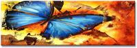 Karo-art Schilderij - Prachtige Blauwe Vlinder, 120x40cm. 1 deel incl ophangmateriaal