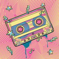 Karo-art Schilderij - Cassette bandje, retro, roze,geel , 3 maten ,Premium Print