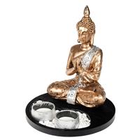 Boeddha Beeld Met Waxinelichthouders Wit 20 Cm - Boeddha Beeldjes Voor Binnen Gebruik