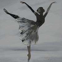 Karo-art Schilderij -Handgeschilderd - Ballerina - zwart wit - 100x100cm