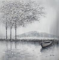 Karo-art Schilderij - Handgeschilderd - Op het water 2 100x100cm