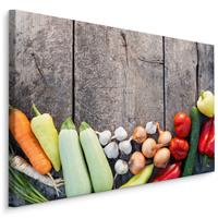 Karo-art Schilderij - Groente op hout (print op canvas), multi-gekleurd, premium print