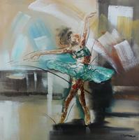 Karo-art Handgeschilderd Schilderij - Ballerina in beweging - multikleur - 100x100cm Schilderij -Handgeschilderd