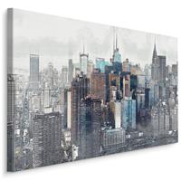 Karo-art Schilderij - Panorama van New York , Wanddecoratie , Premium print