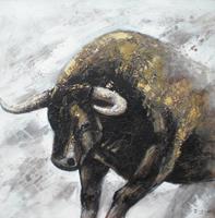 Karo-art Schilderij - Handgeschilderd - Stier 100x100cm