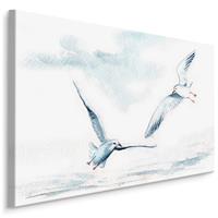 Karo-art Schilderij- Zeemeeuwen in olieverf (print op canvas), 4 maten, wit/blauw, Premium print