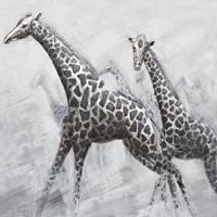 Karo-art Schilderij -Handgeschilderd - Giraffen - zwart wit 100x100cm