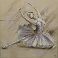 Karo-art Schilderij -Handgeschilderd - Ballerina - beige 100x100cm