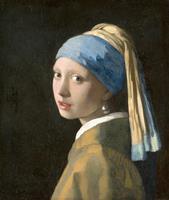 Karo-art Schilderij -Johannes Vermeer - Het meisje met de parel 3 maten, reproductie van het beroemde schilderij, 1 op 1 kopie