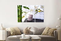 Karo-art Schilderij - Orchidee, Zen stenen en bamboe, 120x80cm, 3 luik, premium print