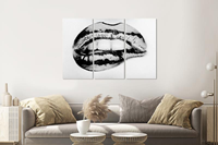 Karo-art Schilderij - Metallic lippen, zwart/wit, 120x80cm, 3 luik, premium print