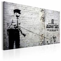 Karo-art Schilderij - Banksy - Politie agent met hond , zwart wit , wanddecoratie , premium print op canvas