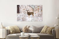 Karo-art Schilderij - Hert in de winter, 120x80cm, 3 luik, premium print