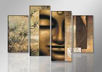 Karo-art Schilderij - Boeddha, Bruin, 130X80cm, 4luik
