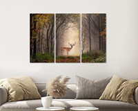 Karo-art Schilderij - Hert in het bos, 120x80cm, 3 luik, premium print