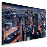 Karo-art Schilderij - Dubai bij nacht, prachtig overzicht, 4 maten, premium print